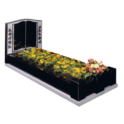 Book & Rose Design Headstone With Kerbs