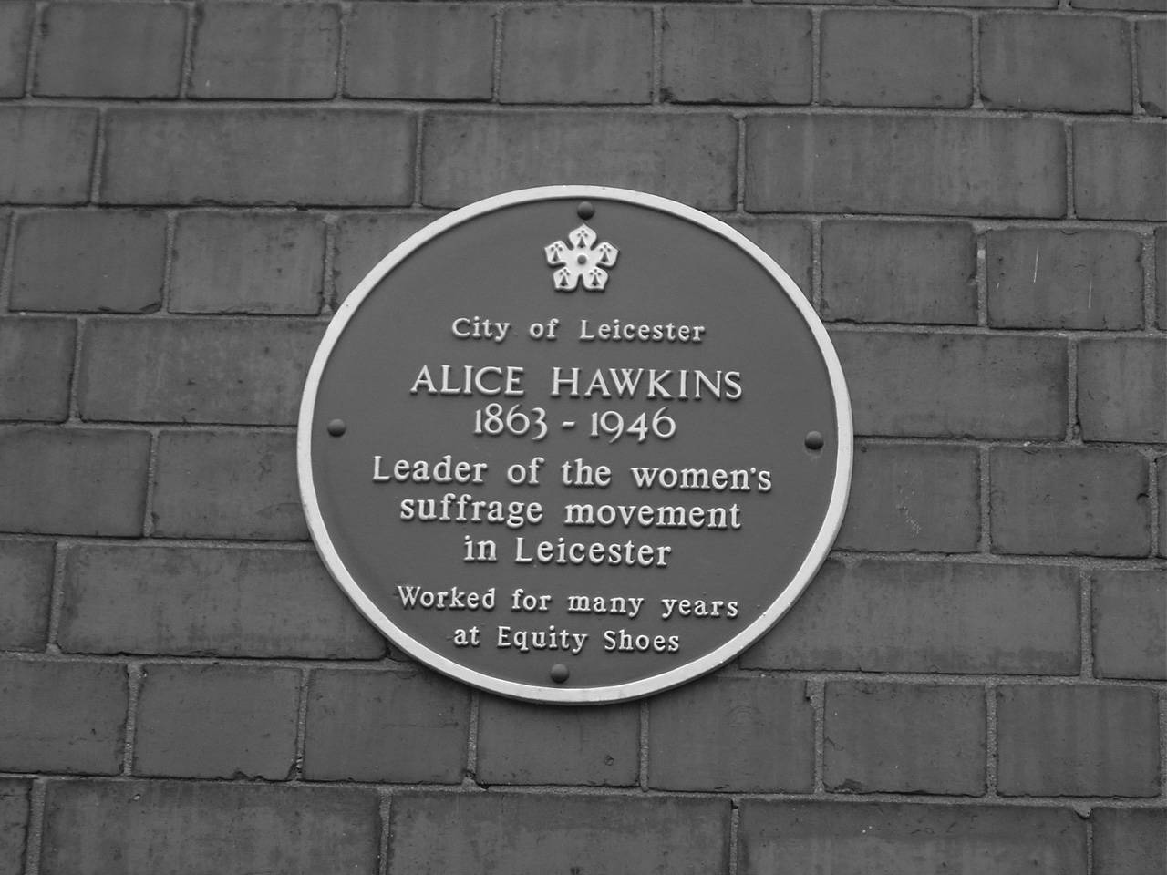 Plaque commemorating Alice Hawkins' workplace