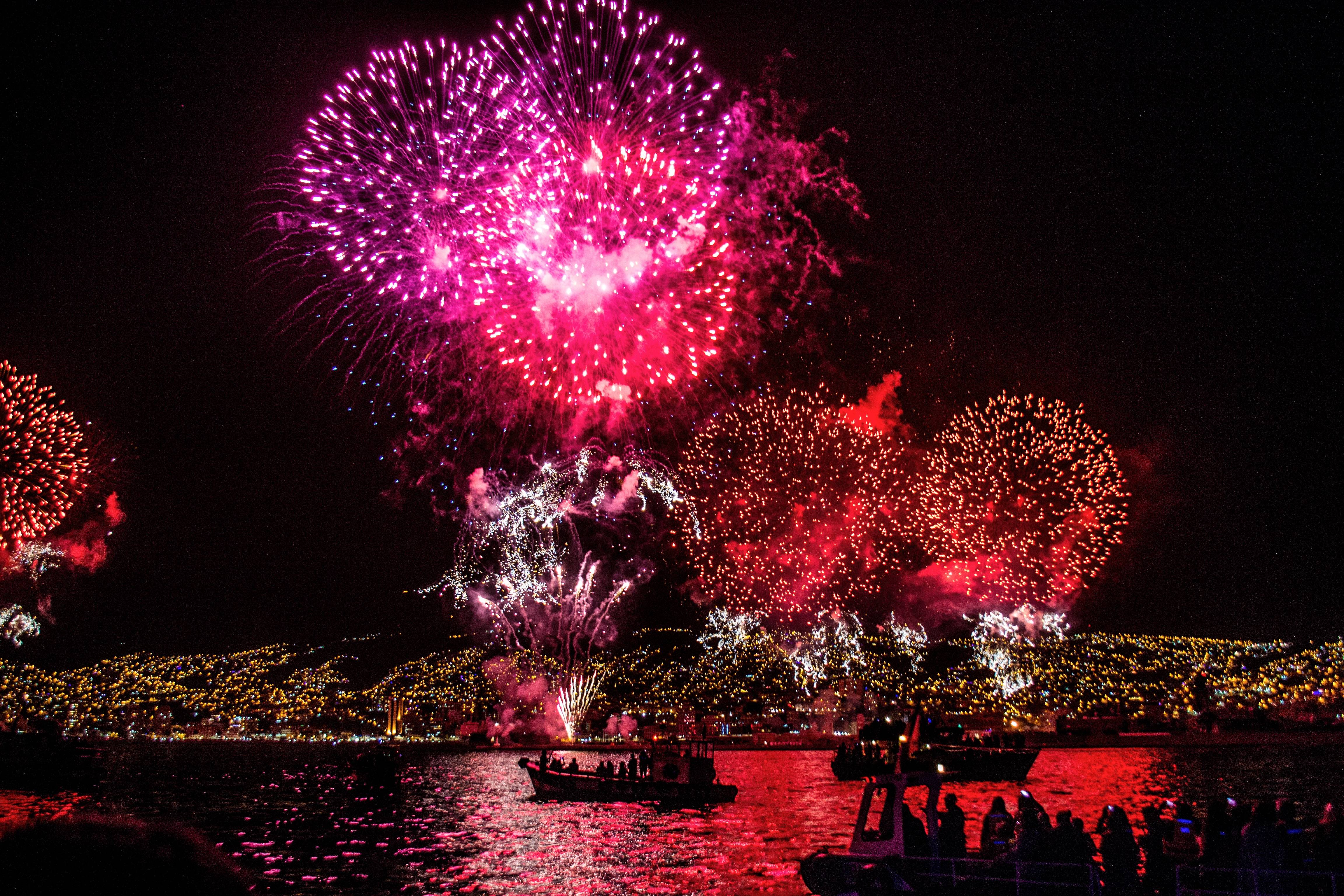 Fireworks over river