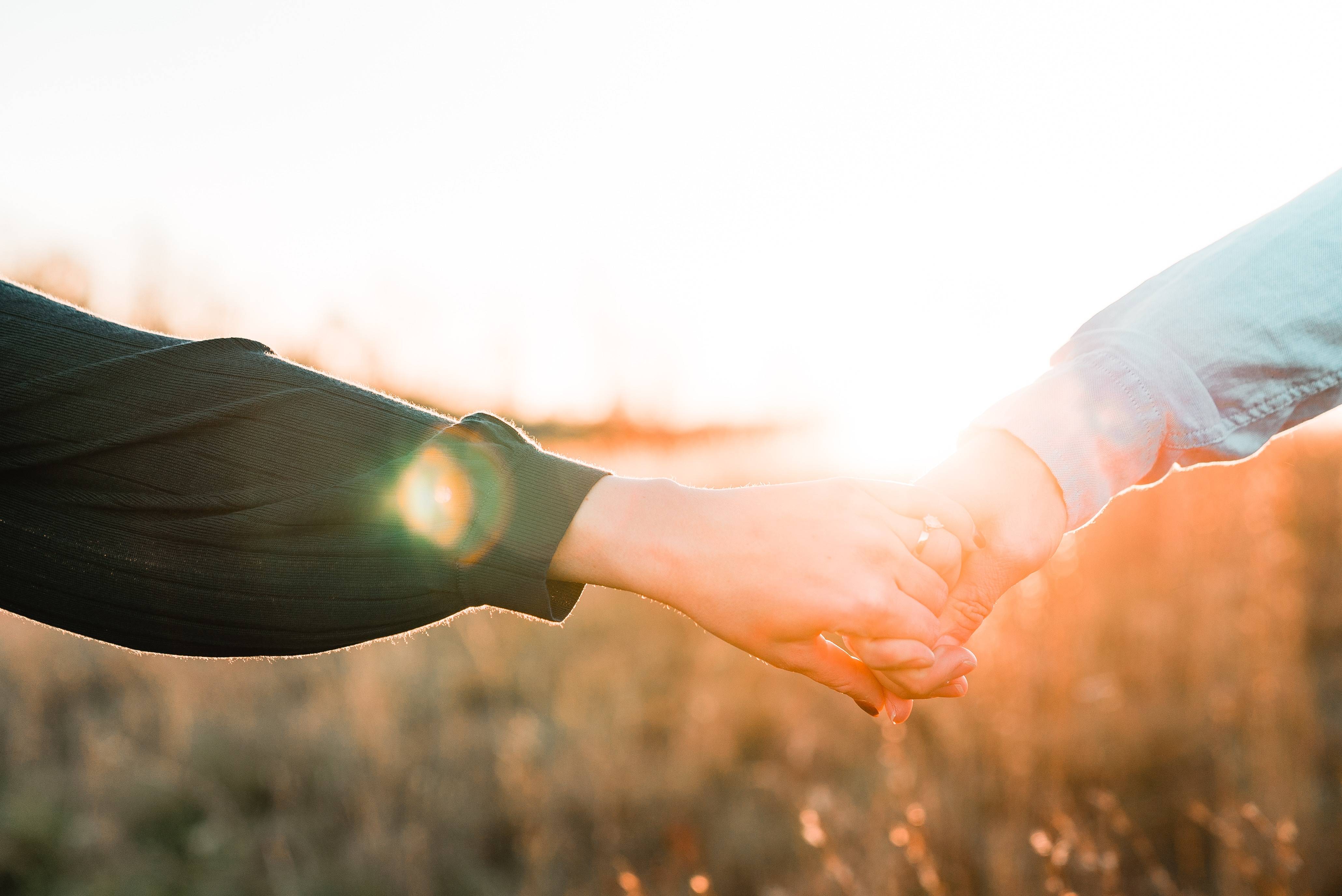 Holding hands in front of the sunset