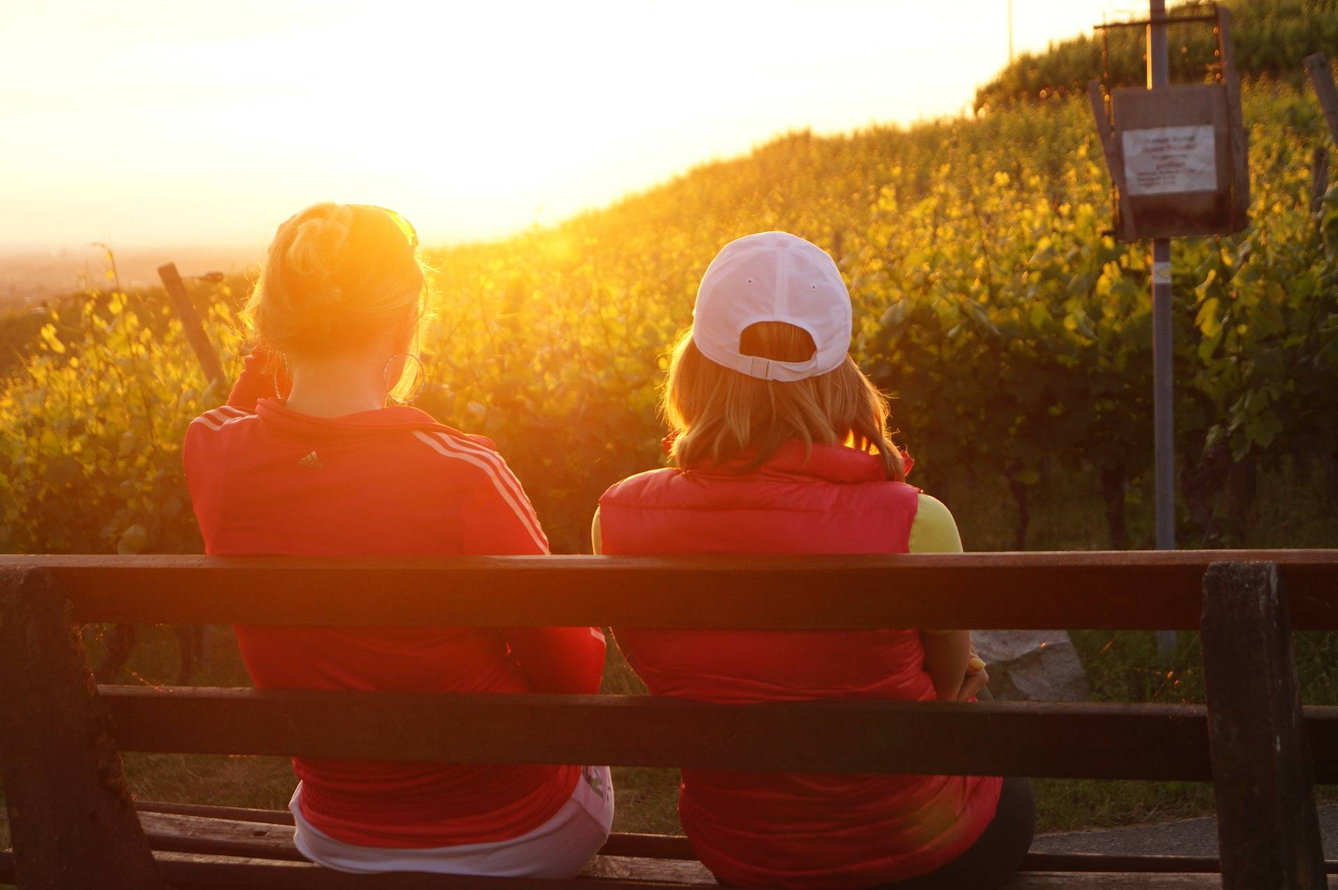 Two friends sat on a bench talking