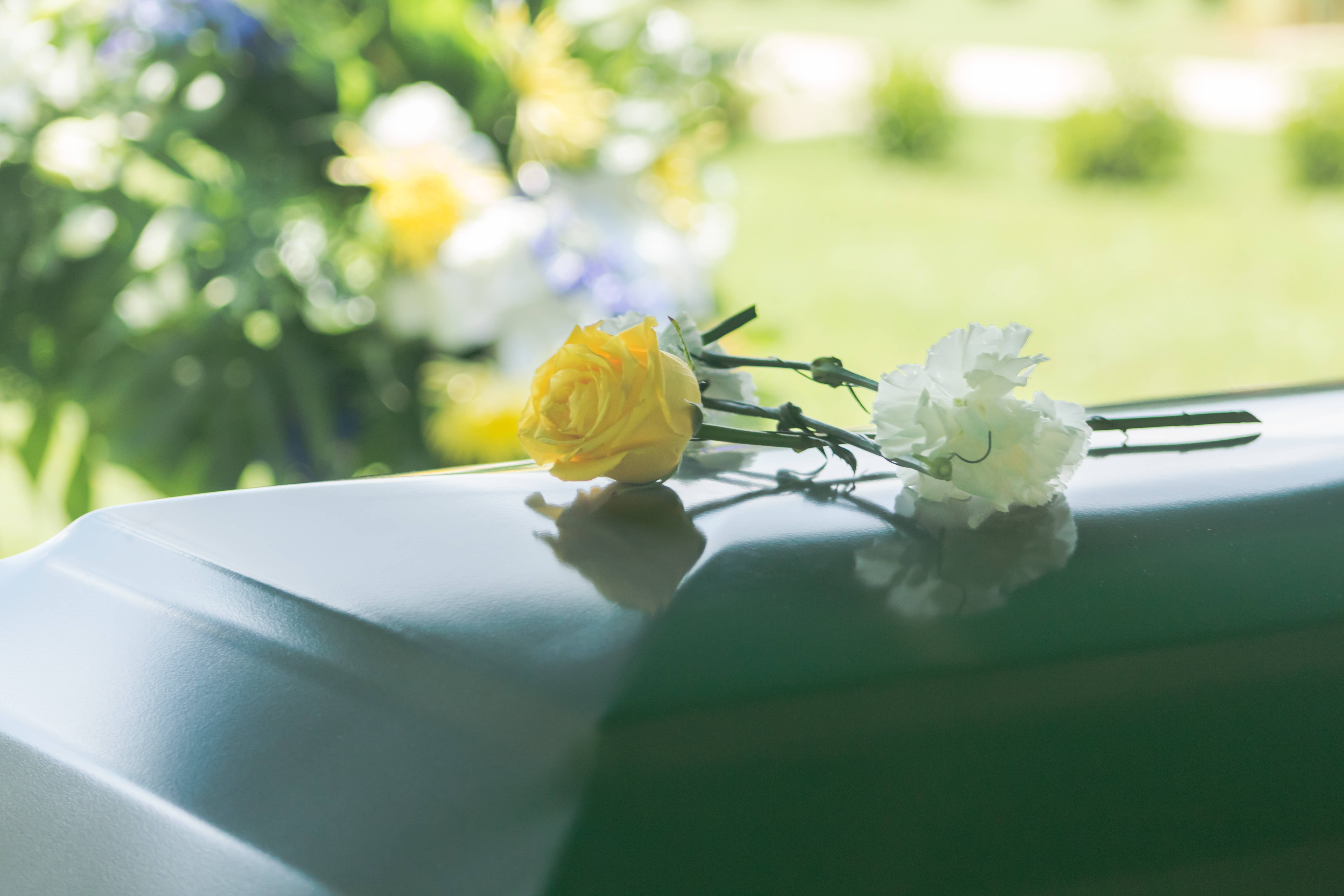 Coffin with flower on top