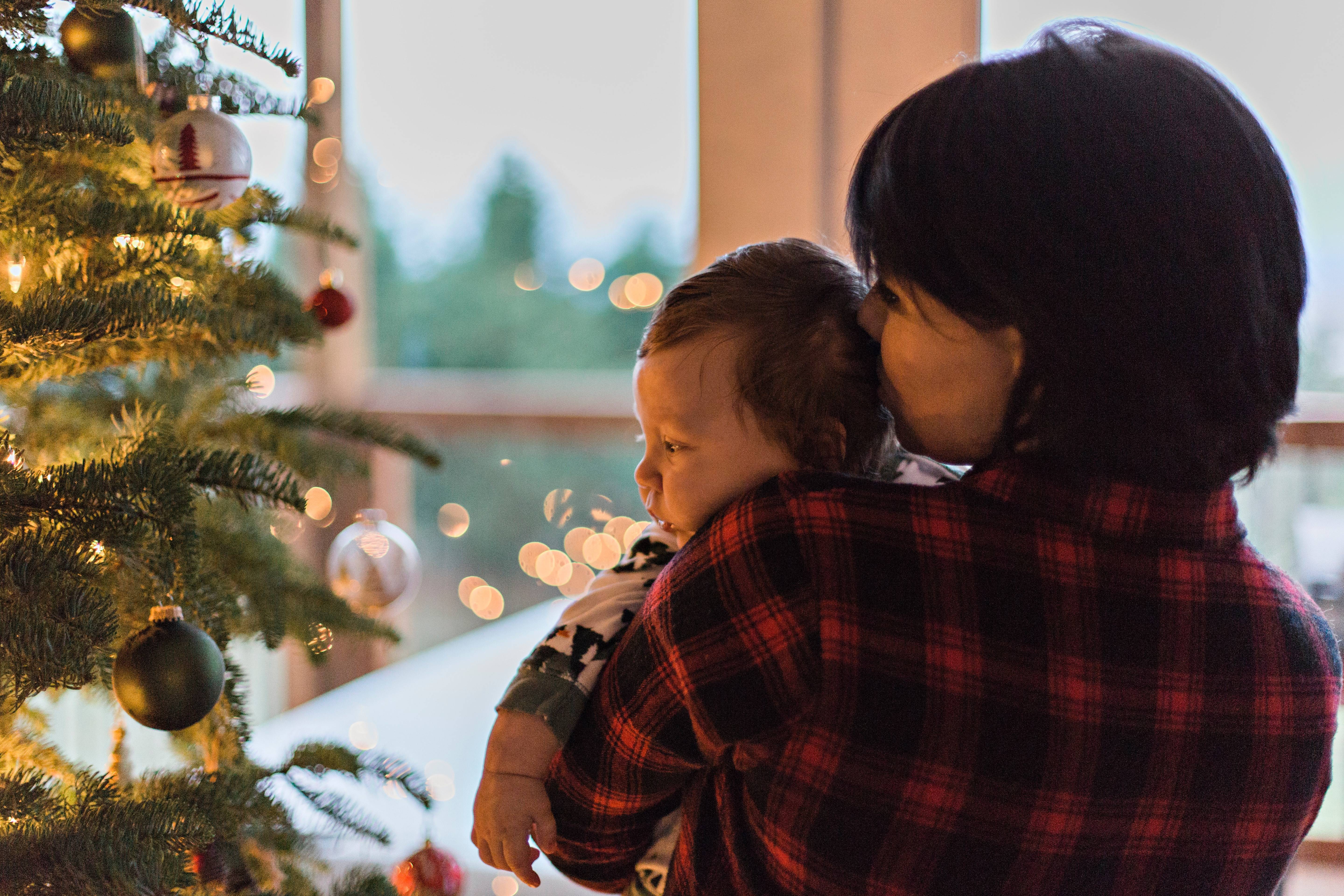 Mother and baby at Christmas