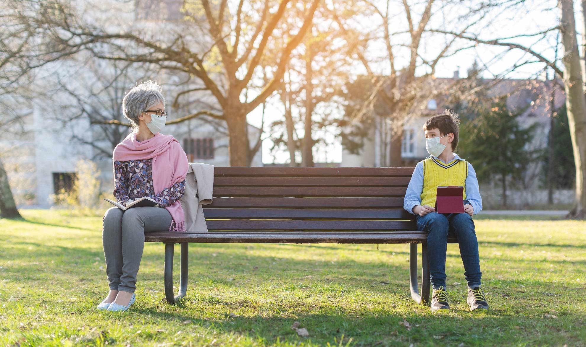 grandmother and grandson social distancing