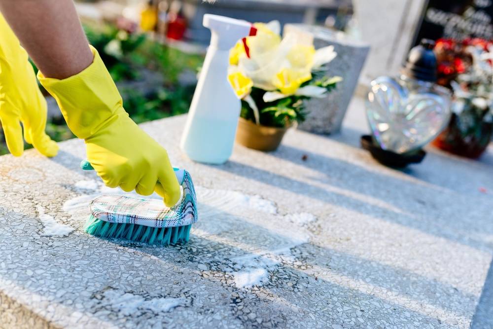 Cleaning a Gravestone