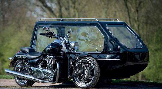 Motorcycle with hearse sidecar