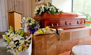 Flowers and a coffin