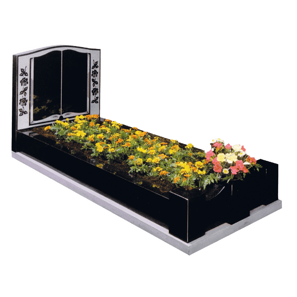 Book & Rose Design Headstone With Kerbs