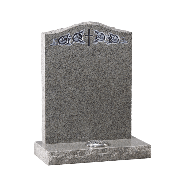 Rustic Headstone With Roses & Cross
