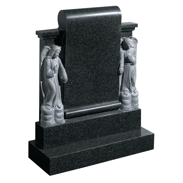 Scroll Headstone With Two Angels