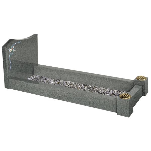 Shaped Headstone With Design & Kerbs