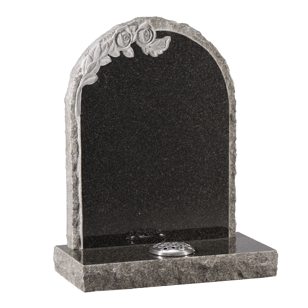 Rustic Headstone With Roses Carving